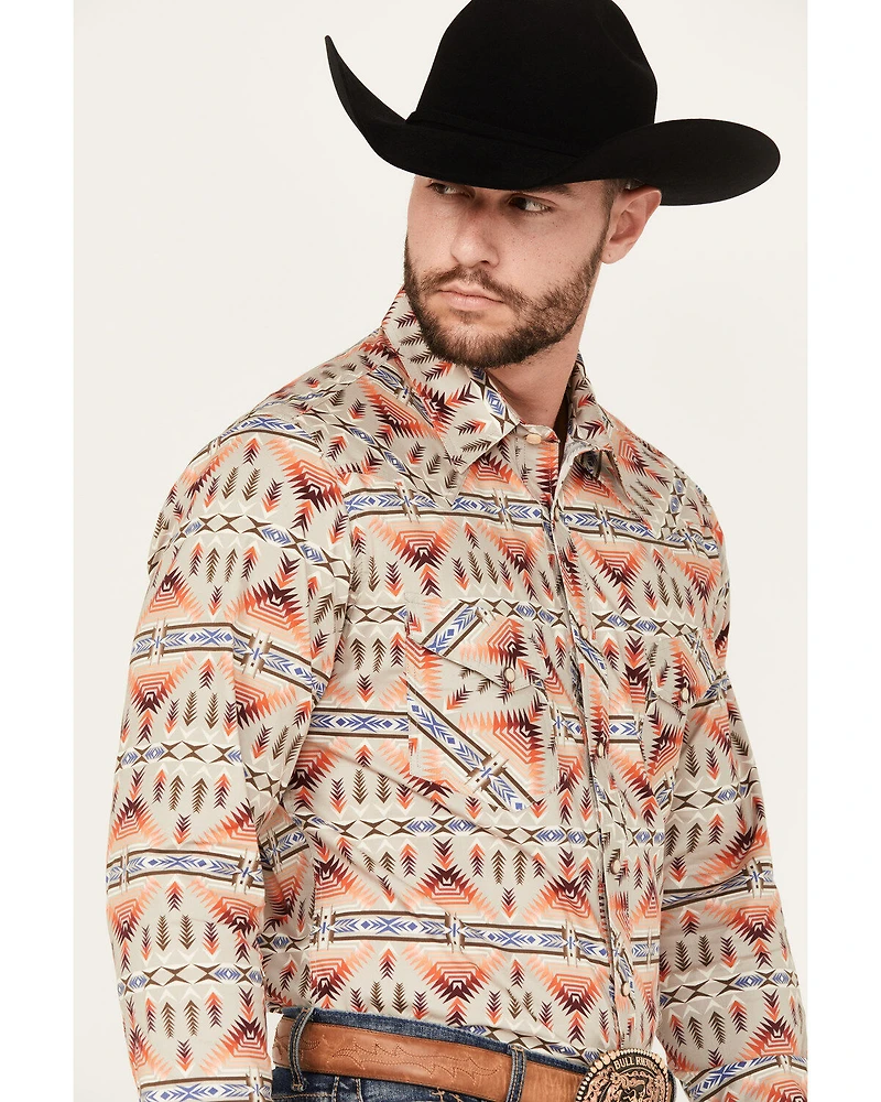 Rock & Roll Denim Men's Southwestern Print Stretch Long Sleeve Snap Western Shirt
