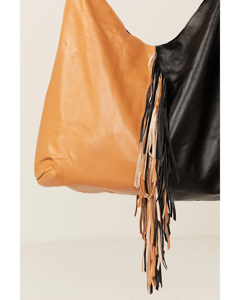 Understated Leather Women's Oversized Fringe Shoulder Bag
