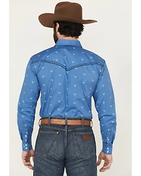 Cowboy Hardware Men's Steerhead Print Long Sleeve Snap Stretch Western Shirt