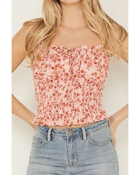 Shyanne Women's Floral Print Smocked Tie Front Top