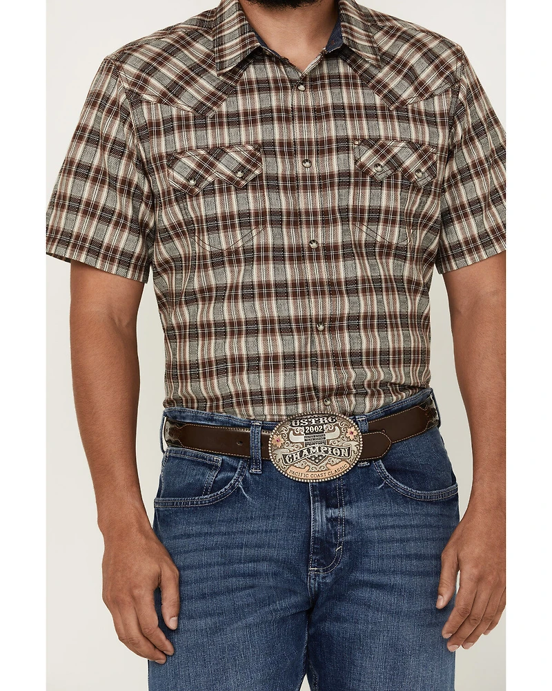 Cody James Men's Grit Plaid Print Short Sleeve Snap Western Shirt - Tall