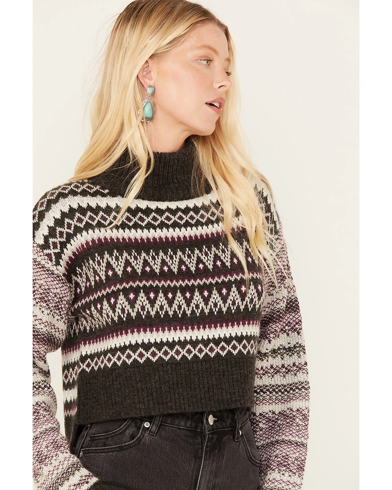 Cleo + Wolf Women's Fair Isle Stripe Knit Cropped Sweater