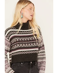 Cleo + Wolf Women's Fair Isle Stripe Knit Cropped Sweater