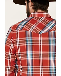Roper Men's Warm Red Large Plaid Long Sleeve Pearl Snap Western Shirt