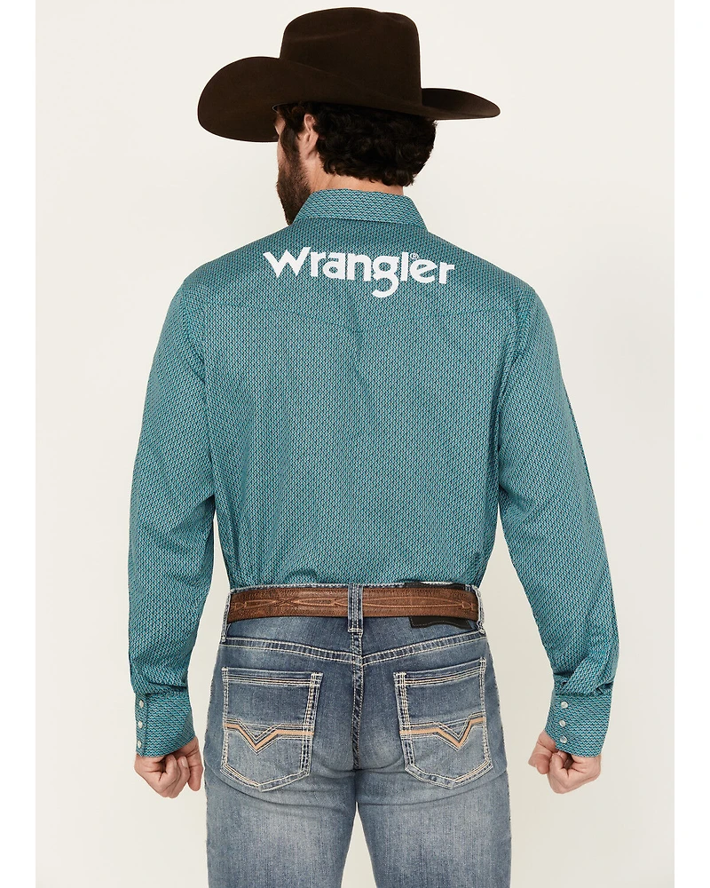 Wrangler Men's Logo Geo Print Long Sleeve Snap Western Shirt