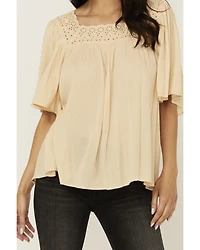 Band Of The Free Women's Solid Short Sleeve Ruffle Blouse