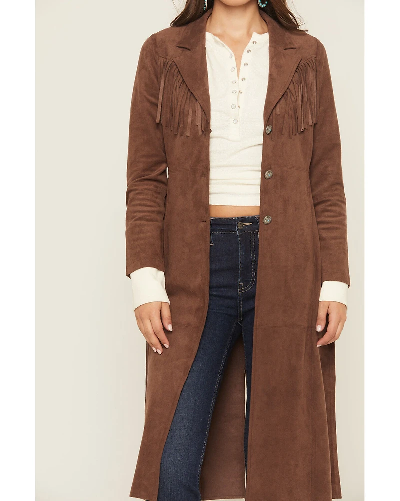 Shyanne Women's Faux Suede Fringe Trench Coat