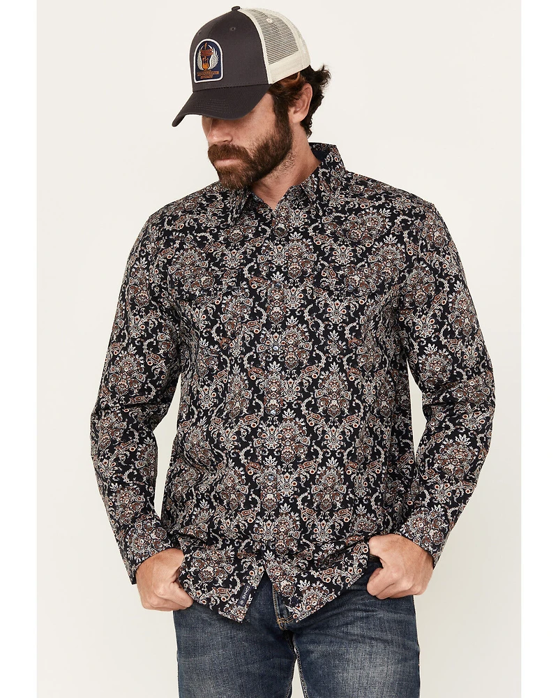 Moonshine Spirit Men's Cancion Wallpaper Floral Print Long Sleeve Pearl Snap Western Shirt