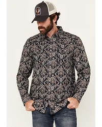 Moonshine Spirit Men's Cancion Wallpaper Floral Print Long Sleeve Pearl Snap Western Shirt