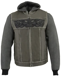 Milwaukee Leather Men's Leather Concealed Carry Vest with Reflective Skulls and Removeable Hoodie - 4X