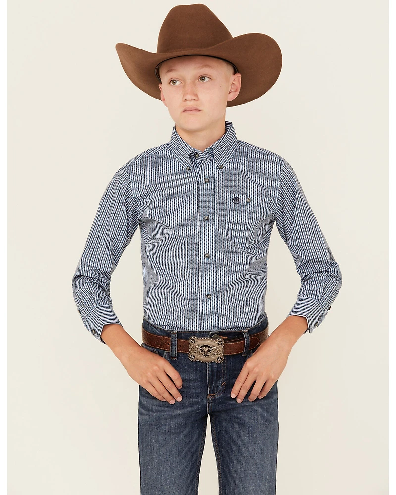Wrangler Boys' Striped Long Sleeve Button-Down Western Shirt