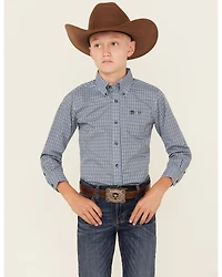 Wrangler Boys' Striped Long Sleeve Button-Down Western Shirt