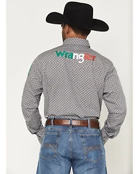 Wrangler Men's Mexico Logo Geo Print Long Sleeve Snap Western Shirt