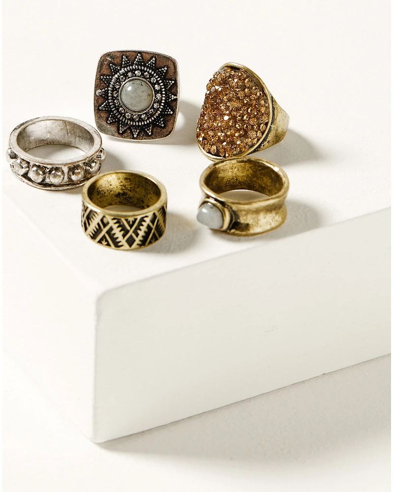 Shyanne Women's Sierra Winter Clustered Stone Ring Set - 5 Piece