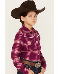 Shyanne Girls' Plaid Print Flannel Long Sleeve Western Pearl Snap Shirt
