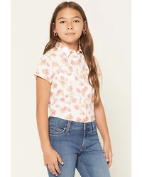 Wrangler Girls' Floral Print Short Sleeve Snap Western Shirt