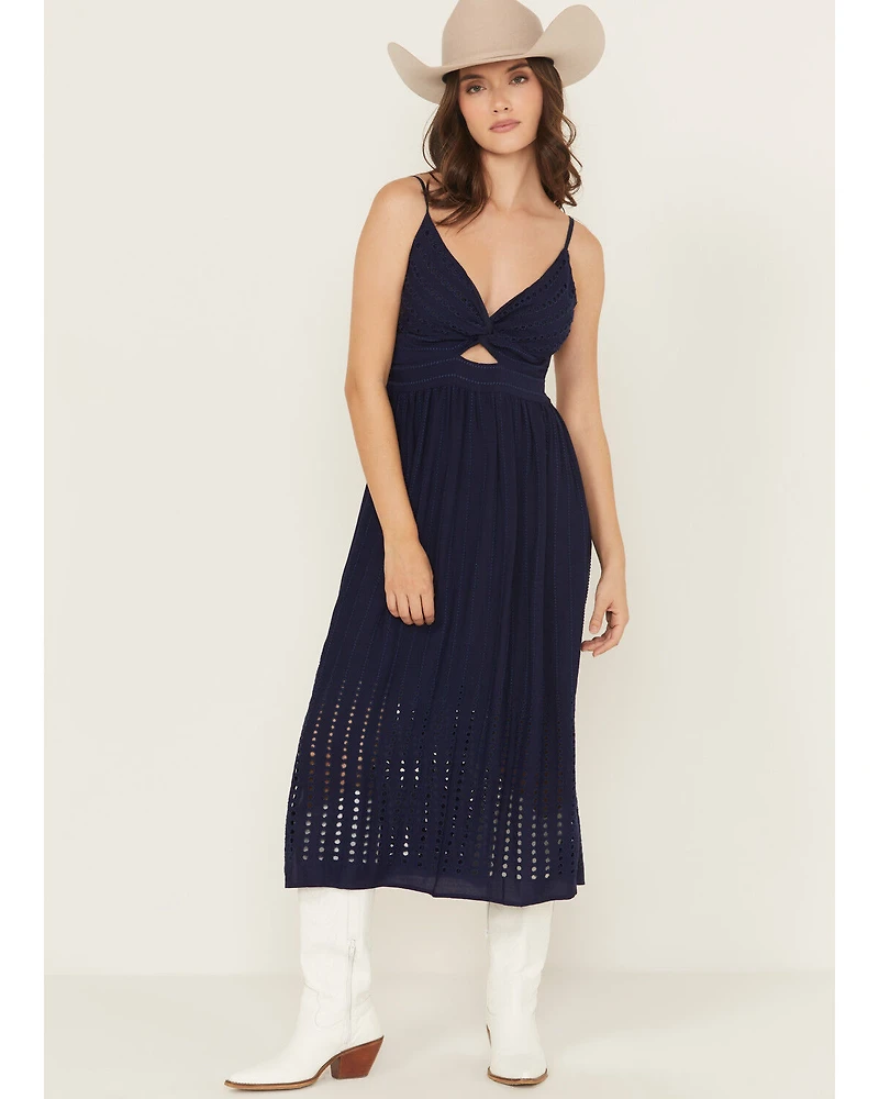 Angie Women's Embroidered Knot Front Midi Dress