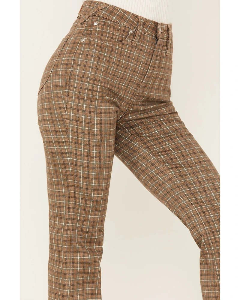 Cleo + Wolf Women's High Rise Plaid Print Flare Jeans