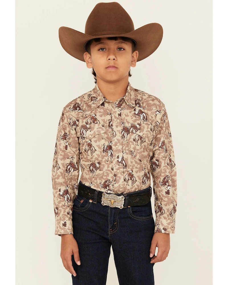 Roper Boys' Bucking Horse Print Long Sleeve Snap Western Shirt