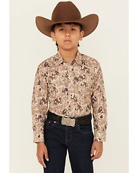 Roper Boys' Bucking Horse Print Long Sleeve Snap Western Shirt