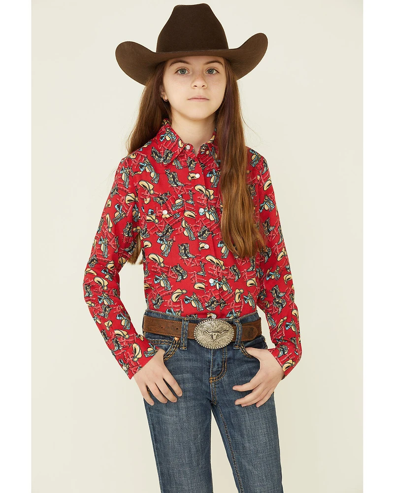 Roper Girls' Boot Scoot Print Long Sleeve Pearl Snap Western Shirt