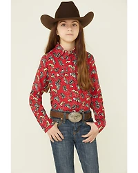 Roper Girls' Boot Scoot Print Long Sleeve Pearl Snap Western Shirt
