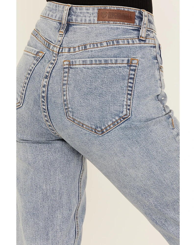 Rock & Roll Denim Women's Light Wash High Rise Rhinestone Studded Bootcut Stretch Jeans