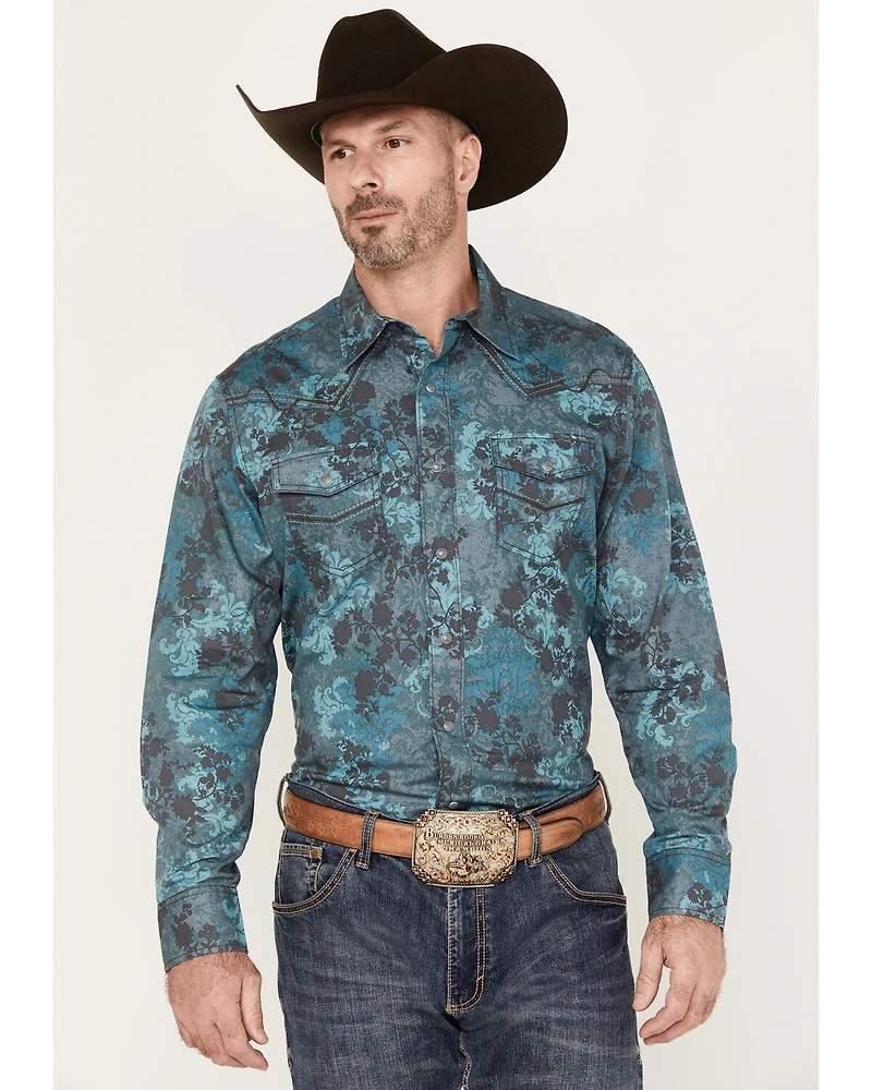 Wrangler Rock 47 Men's Floral Print Long Sleeve Snap Western Shirt