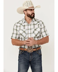 Ely Walker Men's Plaid Print Short Sleeve Pearl Snap Western Shirt