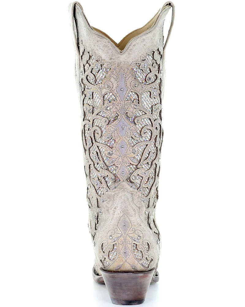 Corral Women's White Glitter Inlay Western Boots