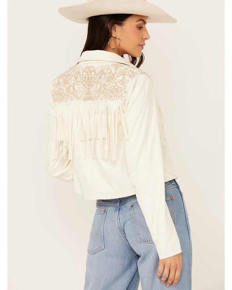 Shyanne Women's Embellished Fringe Faux Suede Blazer