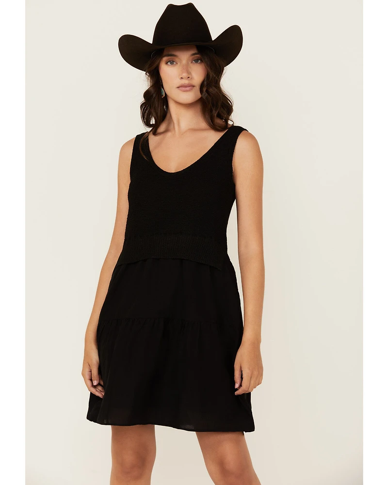 Revel Women's Knit Bodice Tiered Short Mini Dress