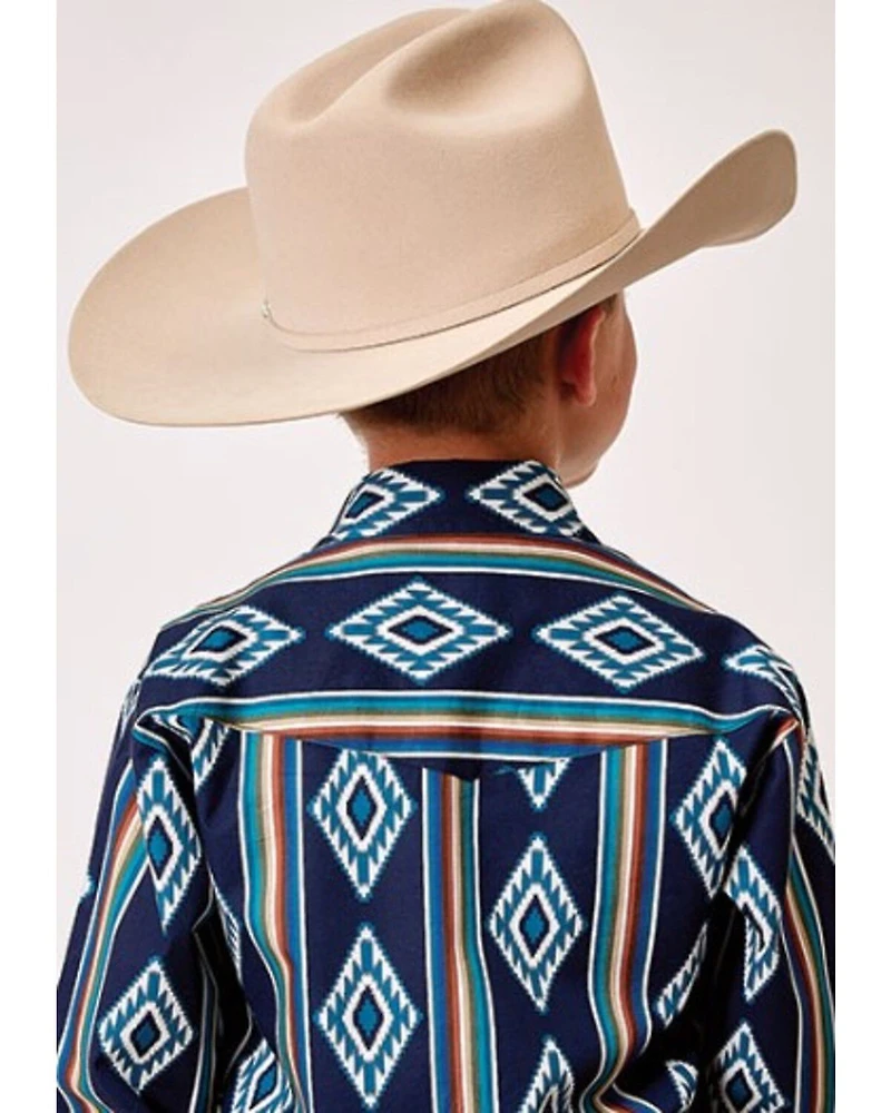 Roper Boys' Southwestern Striped Long Sleeve Snap Western Shirt