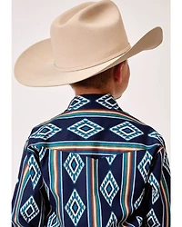 Roper Boys' Southwestern Striped Long Sleeve Snap Western Shirt