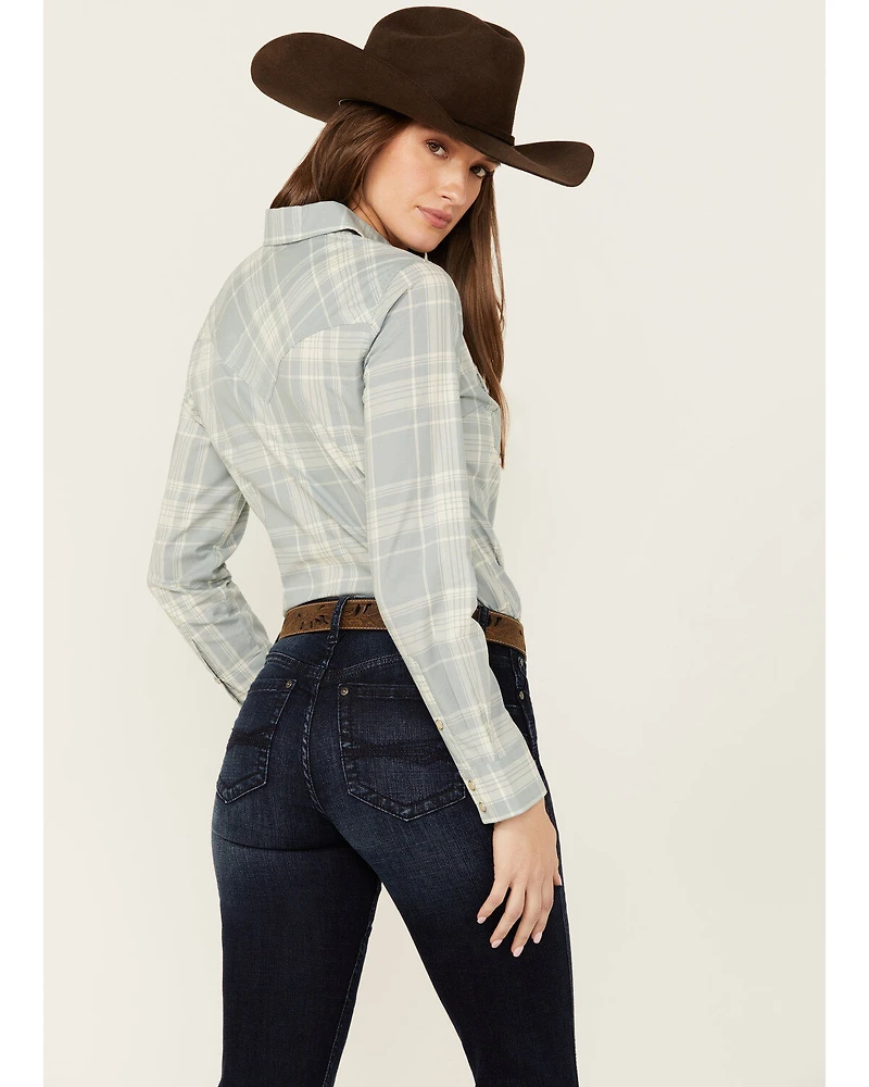 Wrangler Retro Women's Plaid Print Long Sleeve Pearl Snap Western Shirt