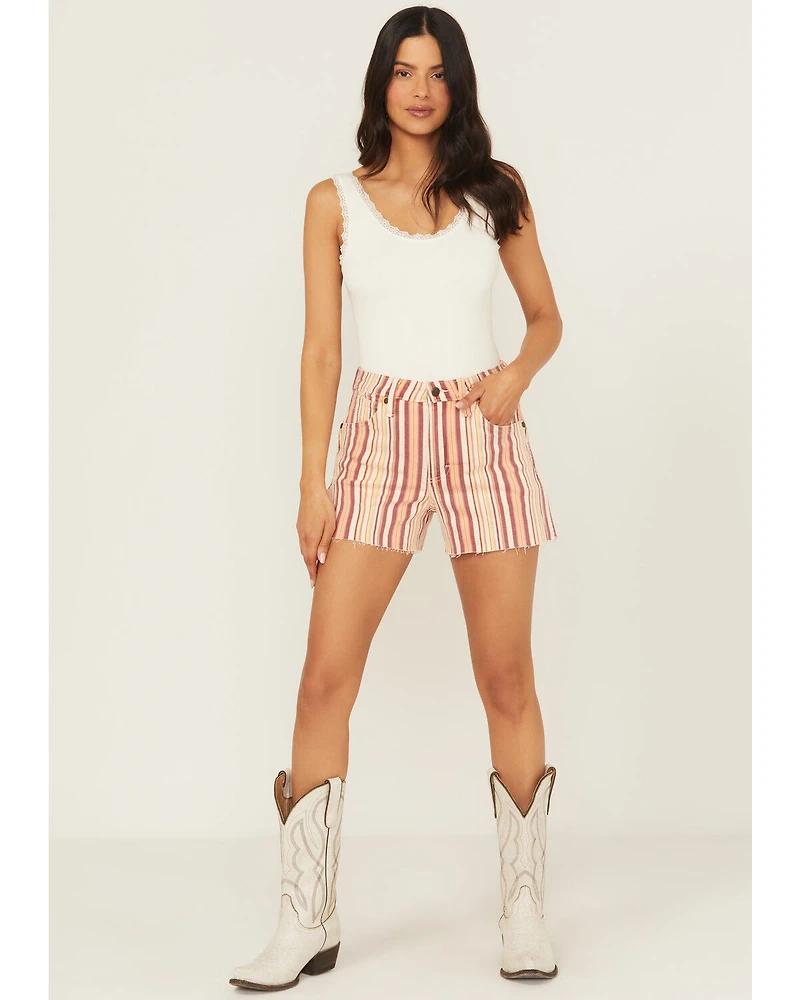Wrangler Women's Natalie Striped High Rise Retro Cowboy Denim Shorts