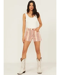 Wrangler Women's Natalie Striped High Rise Retro Cowboy Denim Shorts