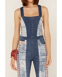 Free People Women's Medium Wash Patchwork Dallas Denim Jumpsuit