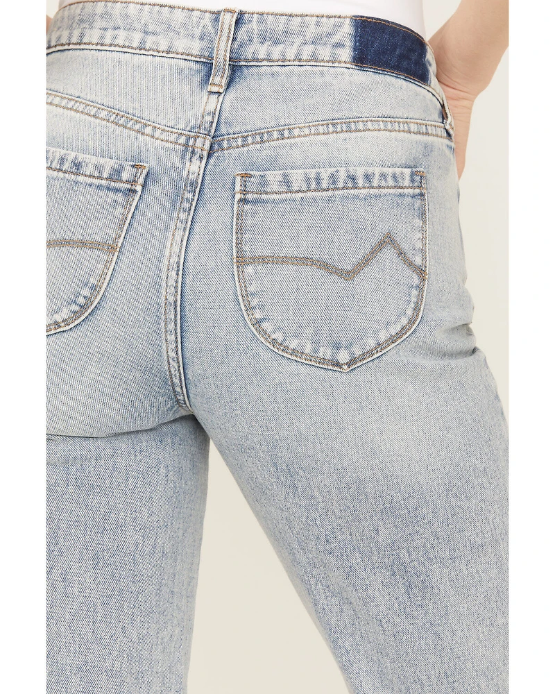 Cleo + Wolf Women's Light Wash High Rise Straight Cropped Jeans