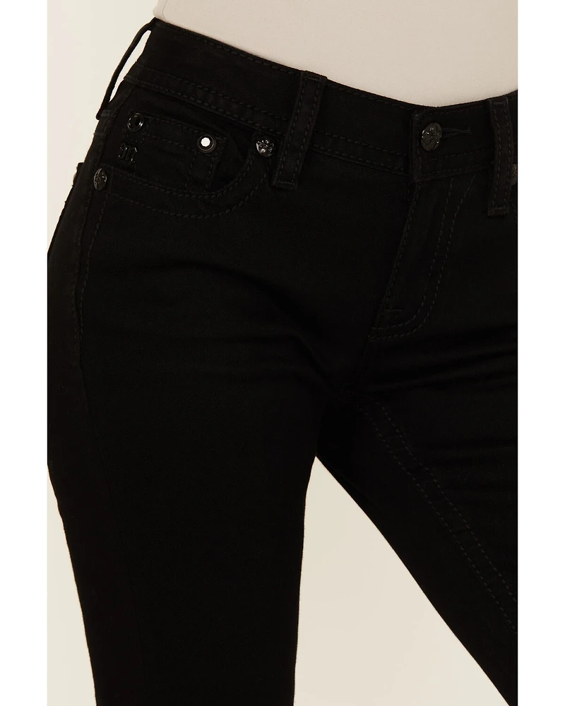 Miss Me Women's Mid Rise Cross Pocket 32" Bootcut Stretch Denim Jeans