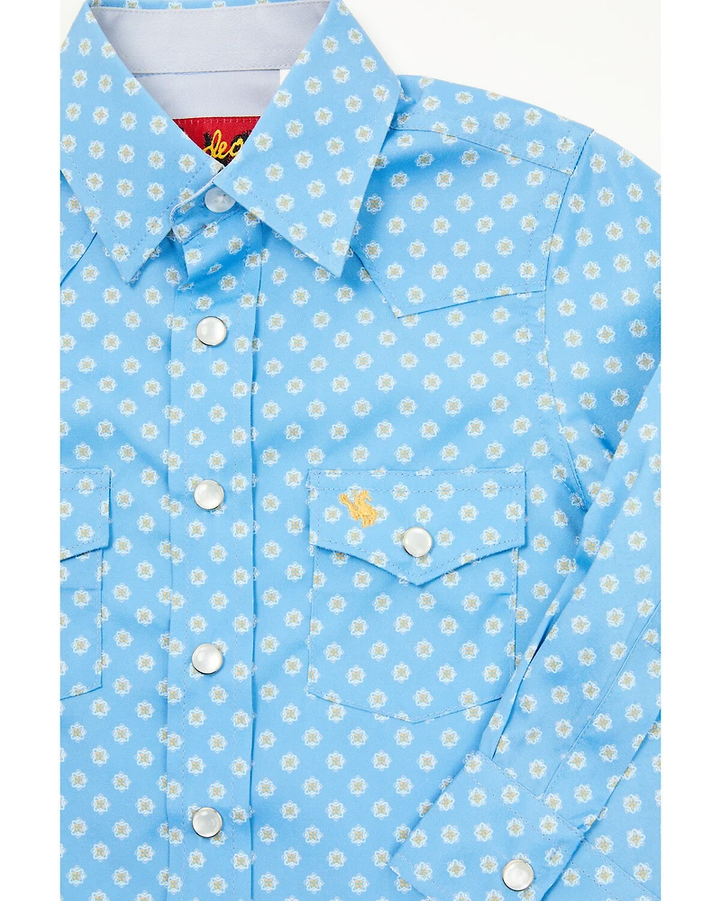 Rodeo Clothing Boys' Geo Print Short Sleeve Pearl Snap Stretch Western Shirt