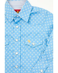 Rodeo Clothing Boys' Geo Print Short Sleeve Pearl Snap Stretch Western Shirt
