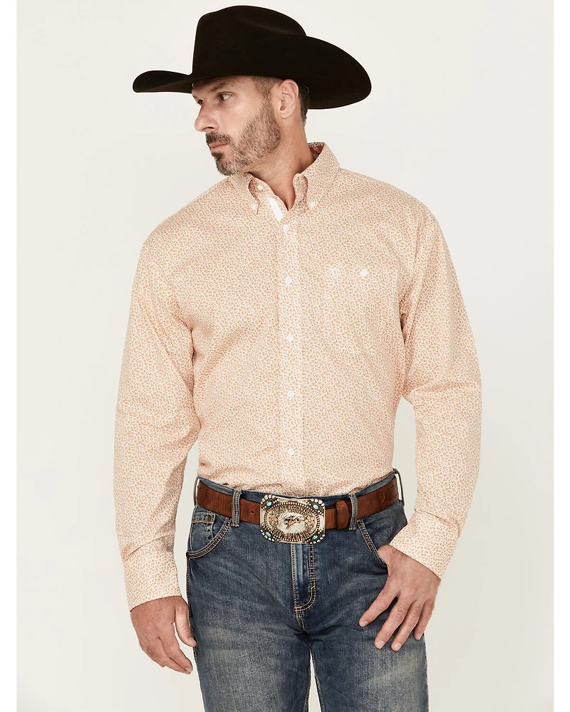 George Strait by Wrangler Men's Floral Print Long Sleeve Button-Down Stretch Western Shirt