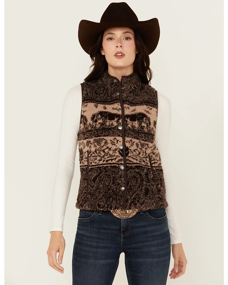 Shyanne Women's Buffalo Print Snap Sherpa Vest