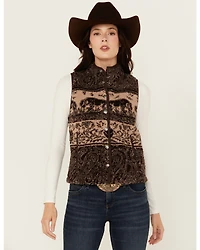 Shyanne Women's Buffalo Print Snap Sherpa Vest
