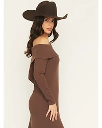 Shyanne Women's Rib Knit Off The Shoulder Long Sleeve Asymmetrical Dress