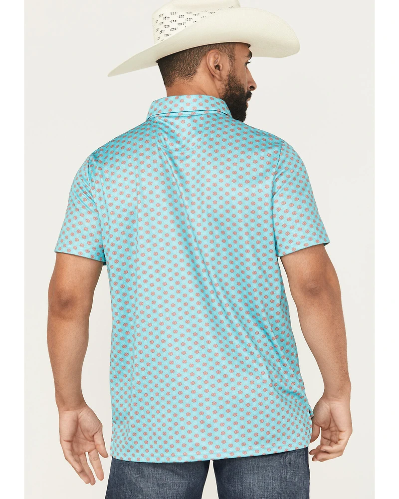 Rock & Roll Denim Men's Geo Print Short Sleeve Button-Down Stretch Polo Shirt