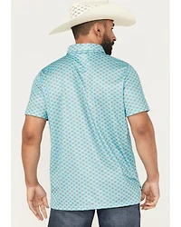 Rock & Roll Denim Men's Geo Print Short Sleeve Button-Down Stretch Polo Shirt