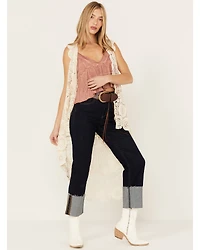 En Creme Floral Crochet High-Low Vest