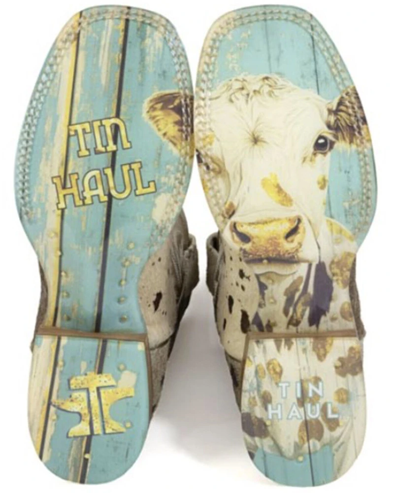 Tin Haul Women's Golden Charolais Hair-On Western Boots - Broad Square Toe